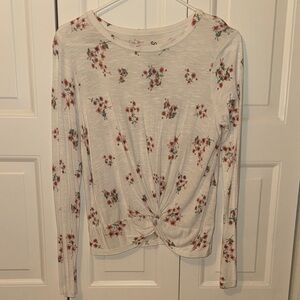 SO Cream Floral Knot Long Sleeve Top